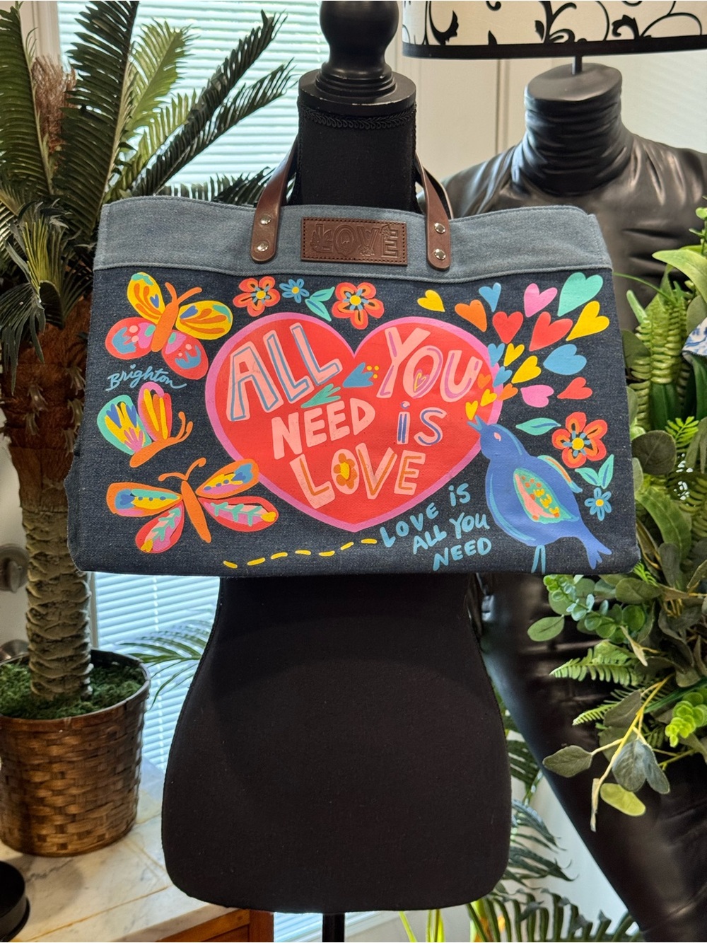 Brighton Multicolor Canvas Tote with Heart & Bird Artwork